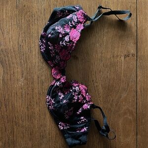 Black and Pink Floral Bra
